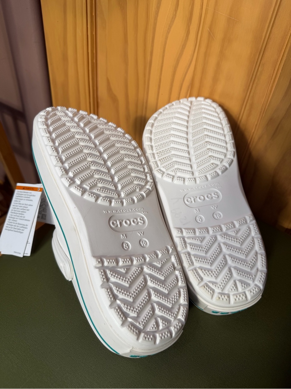 CROCS White Platform Clogs with Teal Stripe - Picture 3 of 5